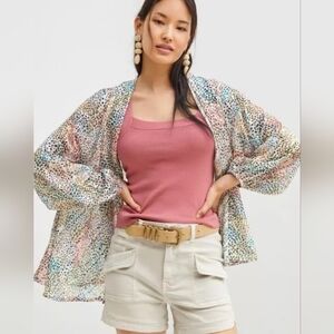 Anthropologie Flowy Shimmer Spotted Kimono One Size